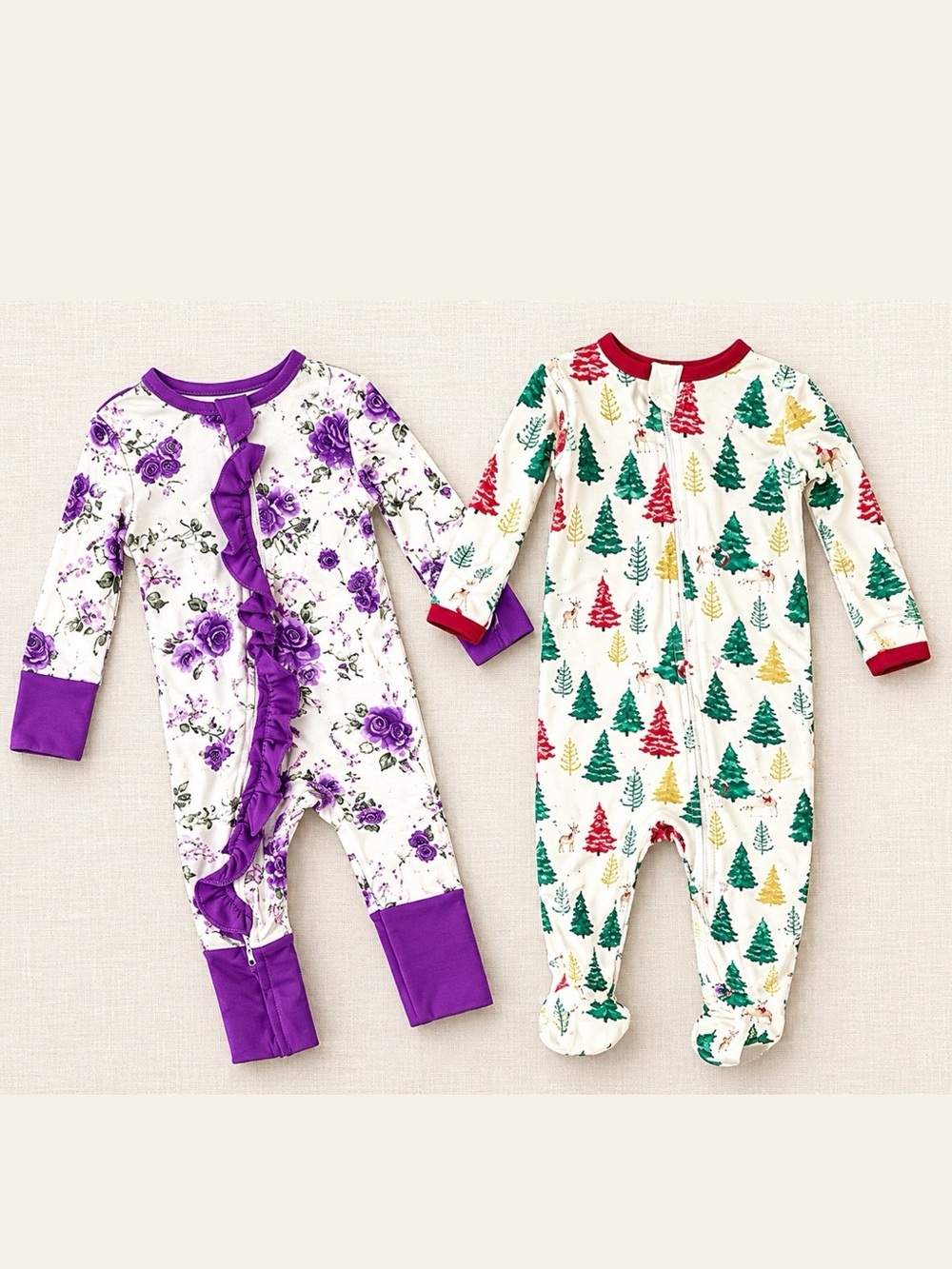 Baby Pajama Bundle 9-12M Bamboo Floral + BedHead Christmas Sleeper